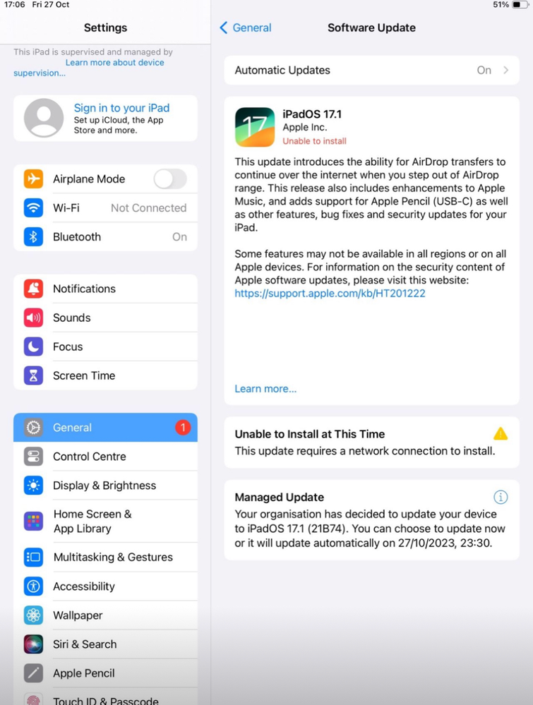 ‘Unable to Install’ message - and the use of Light Mode!